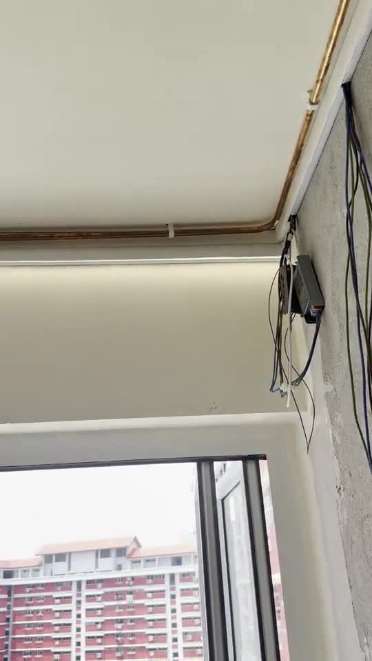 Curtain track and ceiling detail in HDB